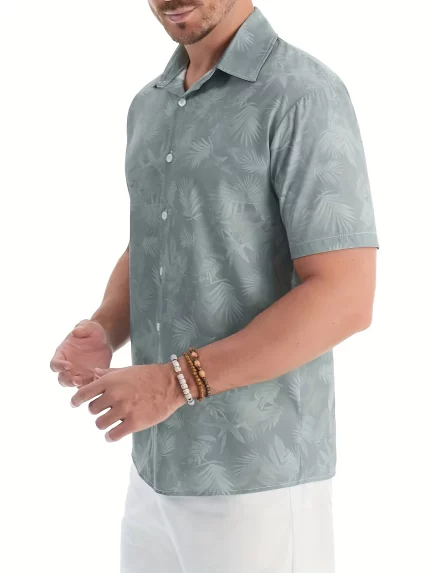 Men'S Print Casual Short-Sleeve Shirt with a Button- Collar