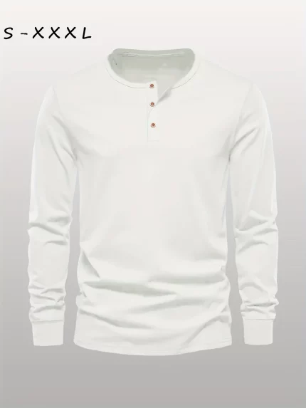 Men'S Brown Long Sleeve Henley Shirt - Casual