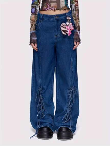 Women'S Wide Leg Faux Denim Faux Denim - Casual Style Solid Color