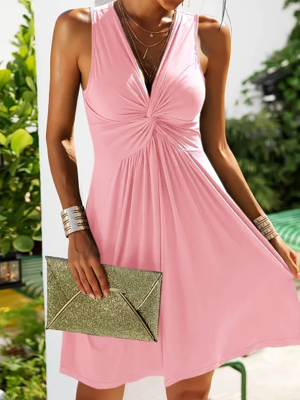 Women'S Elegant V-Neck Sleeveless A-Line Tank Dress