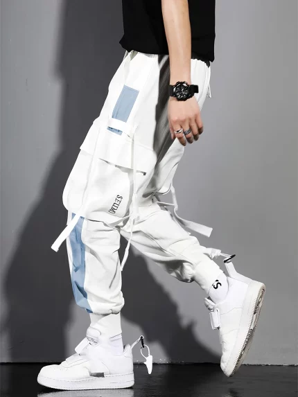 Embroidered Casual Cargo Jogger Pants, Polyester Non-Stretch Solid Color
