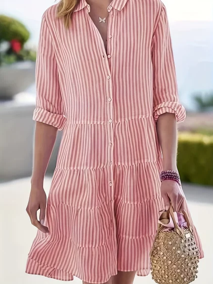 Women'S New Casual Dress, Striped Long Sleeve Shirt Women'S Clothing