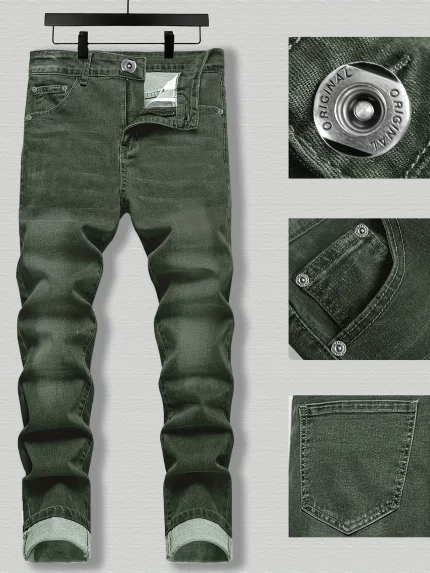 Men's Stretch Slim Fit Vintage Denim Jeans - Classic Straight-Leg All-Season Comfort