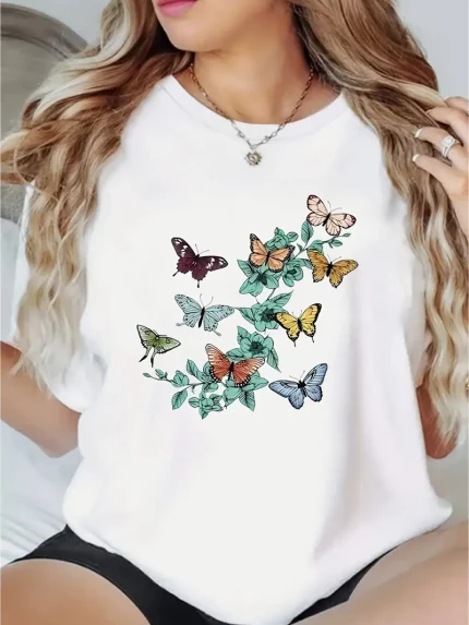 Relaxed Comfort| Colorful Butterfly Print Women's T-Shirt