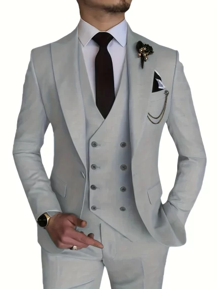 Men'S 3pcs Slim Fit Suit Double Breasted Suit Men Formal Suit