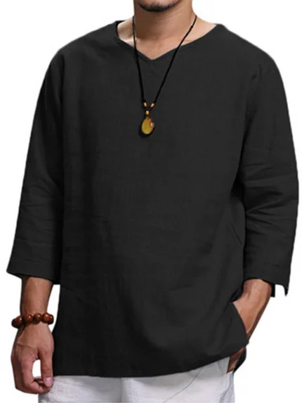 American Men'S Solid Color Long Sleeve Shirt (Outdoor Casual Wear)