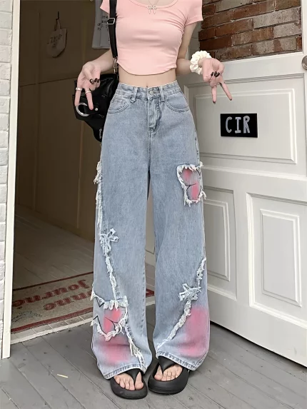 Baggy Jeans Y2k For Women Cute Straight Leg Denim Pants
