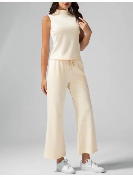 Elegant Two- Piece Set with a Sleeveless Mock Neck Top and Wide- Leg Pants