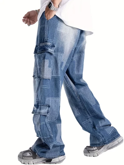 [Men's Streetwear Plaid Trousers] Men's Drawstring