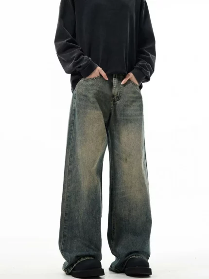 Men's Slim-Fit Retro Washed Vintage Jeans - High Elasticity Machine-Washable Denim