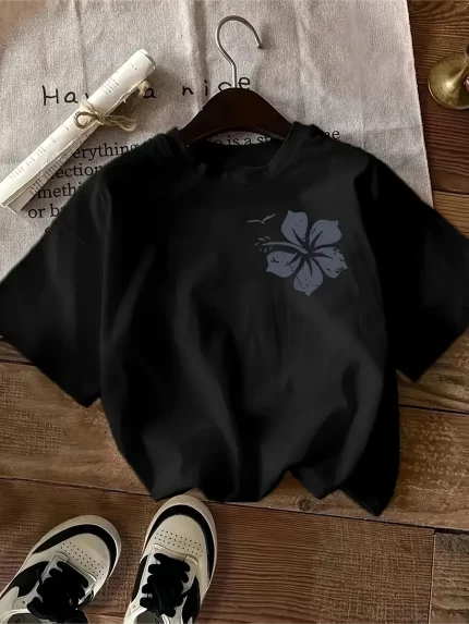 Fashionable Letter Cartoon Print Women'S Round Neck