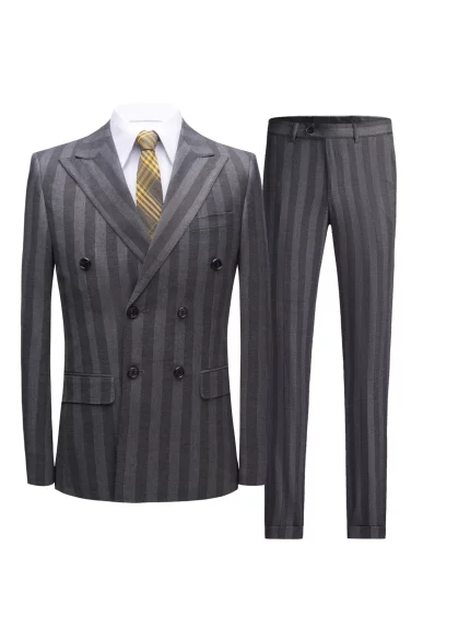 Men's 2pcs Stripes Suit Set - Double-row Buckle Shawl Lapel Slim