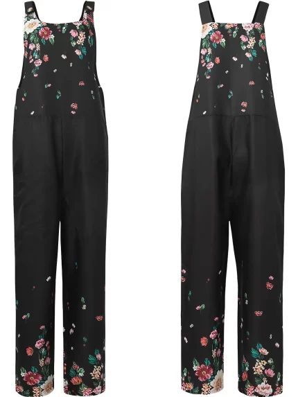 Women'S Floral Print Casual Overalls Jumpsuit, Polyester Spaghetti