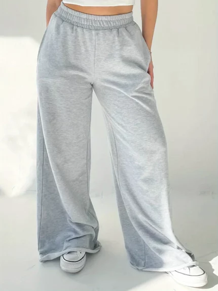 Women'S Casual Wide-Leg Pants - Elastic High Waist, Loose Fit, Solid Color
