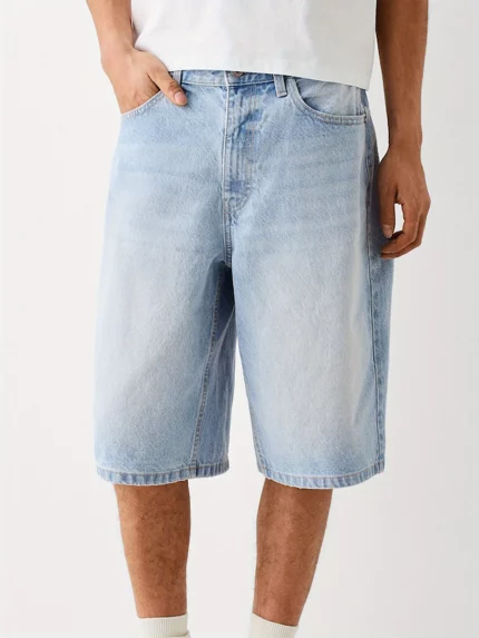 Men Faux Denim Shorts, Zipper Button Closure Summer Casual Shorts