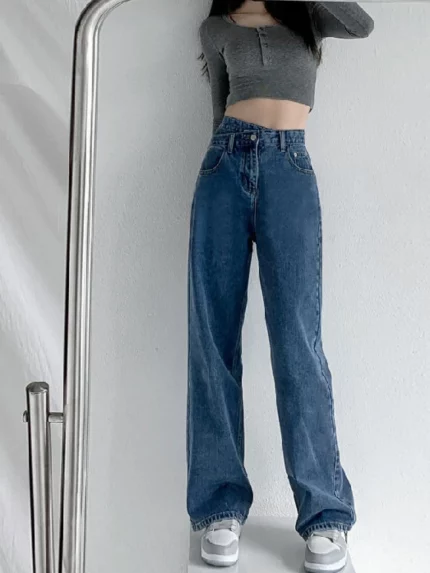 Women'S Casual Loose Fit High Waisted Wide Leg Denim Jeans