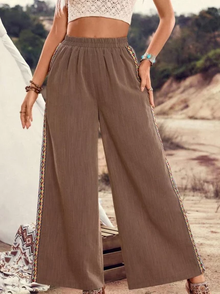 Womens Elegant Baggy Wide Leg Palazzo Pants Casual Loose High Elastic
