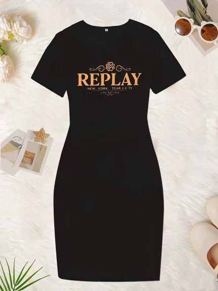 Women's Stretchy Bodycon Dress - REPLAY New York 97 Graphic, Machine-Washable