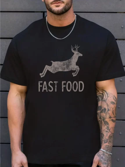 Men's Plus Size Quick-Dry Gym T-Shirt - Breathable Workout Shirt with Deer