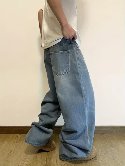 Men's Loose Fit Wide-Leg Jeans - Non-Stretch Denim Pants