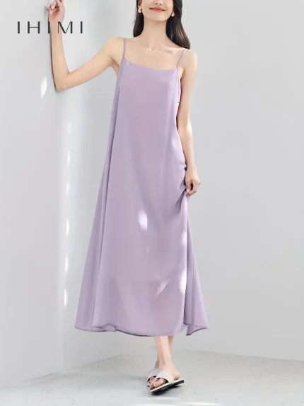 IHIMI Women's Lavender A-Line Sleeveless Dress - Off-Shoulder Long Flowy Maxi Dress
