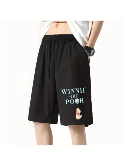 Men's Stretch Shorts with Winnie the Pooh & Blue Balloon Design - Lightweight