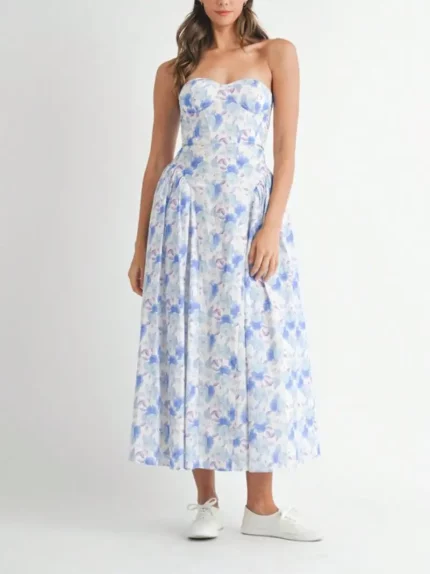 Womens Casual Floral Maxi Romantic Chic Strapless Sweetheart Neckline