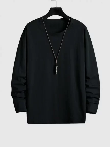 5 Men's round neck T-shirts- soft and breathable casual long sleeved shirt