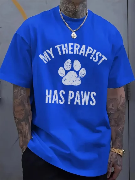 Men's Funny Pet Lover T-Shirt - Light Yellow "My Therapist Has Paws"