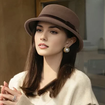 1pc Elegant French Style Wool Fedora Hat for Women, 100% Wool Non-Stretch