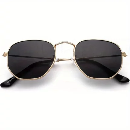 PORADAY Vintage Square Metal Frame Fashion Glasses - Retro Hexagonal Iridescent
